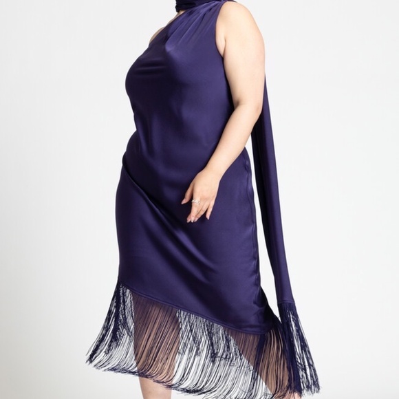 Eloquii Scarf Neck Fringe Dress, Purple, Size 16 NWT - Picture 4 of 16